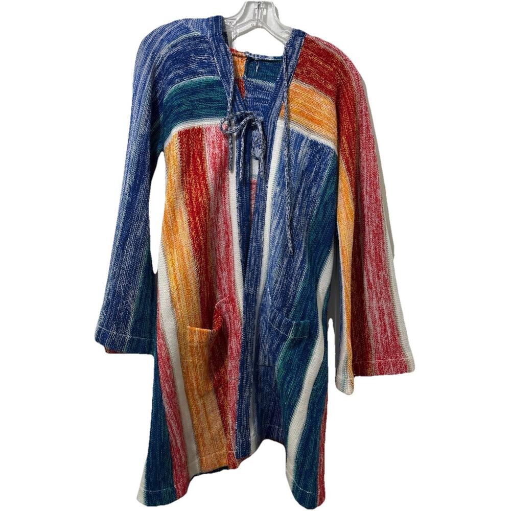 Vintage 70s Open Front Cardigan Hoodie Metallic Thread Size M/L? Boho Hippie